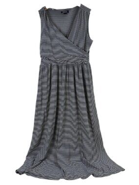 Lands End Women's Faux Wrap Sleeveless Maxi Dress Size MT-Medium Tall Navy/White